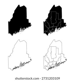 Maine State Outline and Solid Fill Map Set.