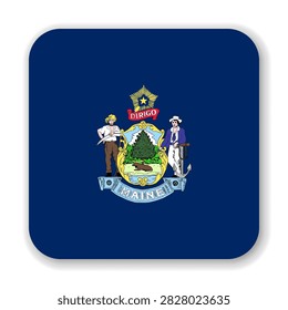 Maine state rounded square flag. Part of The United States of America. Clean design for print, web, or educational use. Vector illustration with dropped shadow on white background.