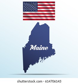 Maine state with shadow with USA waving flag