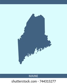 Maine state of USA map vector outline illustration in blue background