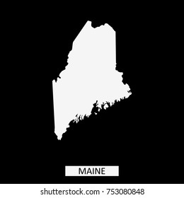 Maine state of USA map vector outline illustration in black background