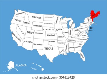 Maine State, USA, vector map isolated on United states map. Editable blank vector map of USA.