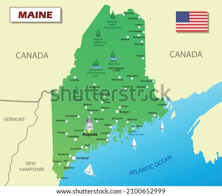 Maine tourist map (USA). Vector art illustration