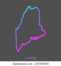 Maine turquoise pink fluid gradient outline map, stroke. Line style. Vector illustration