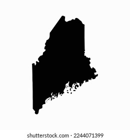 Maine US Blank Map Vector Template Black Solid Color and Outline Isolated on White Background. easy to edit