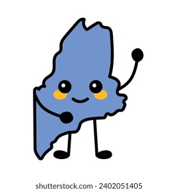 Maine a US state color element. Smiling cartoon character. United state of America. Map with county borders.