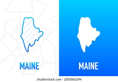 Maine - U.S. state. Contour line in white and blue color on two face background. Map of The United States of America. Vector illustration.