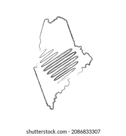 Maine US state hand drawn pencil sketch outline map with heart shape. Continuous line drawing of patriotic home sign. A love for a small homeland. T-shirt print idea. Vector illustration.