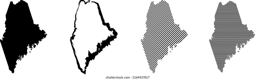 Maine US-Staatskarte in schwarzer Farbe und Umriss einzeln auf weißem Hintergrund. Vektorgrafik.