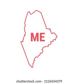 Maine US state map red outline border. Vector illustration isolated on white. Two-letter state abbreviation. Editable stroke. Adjust line weight.