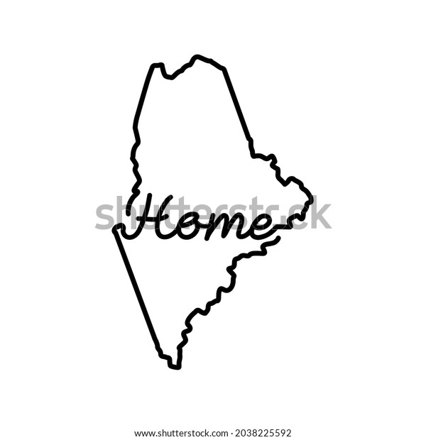 Maine Us State Outline Map Handwritten Stock Vector Royalty Free   Maine Us State Outline Map 600w 2038225592 