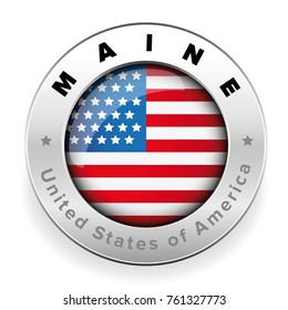 Maine Usa flag badge button vector