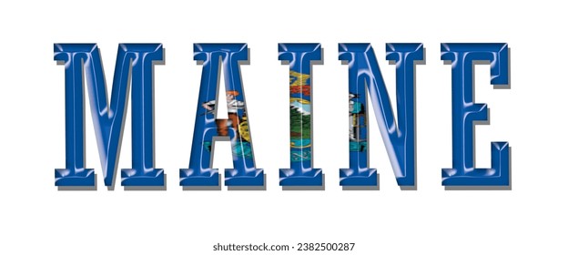MAINE USA flag text font, 3D MAINE flag colorful background, MAINE flag vector illustration