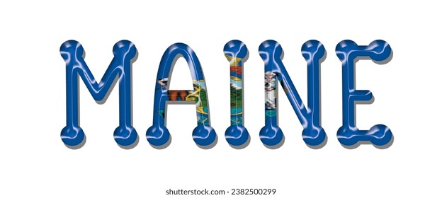 MAINE USA flag text font, 3D MAINE flag colorful background, MAINE flag vector illustration