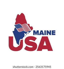 Maine USA logo with city map elements and United States flag for business identity and screen printing on t-shirts, shirts, etc.