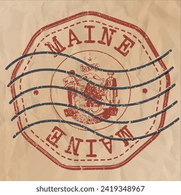 Maine, USA Stamp Travel Passport. Design Retro Symbol Country. Old Vintage Postmark.
