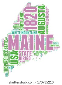 Maine USA state map vector tag cloud illustration