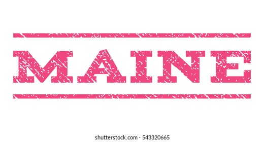 Maine watermark stamp. Text tag between horizontal parallel lines with grunge design style. Rubber seal stamp with dust texture. Vector pink color ink imprint on a white background.