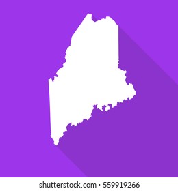 Maine white map,border flat simple style with long shadow on purple background