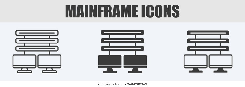 Ícone de mainframe define ilustração de vetor em contorno, glifo e misto