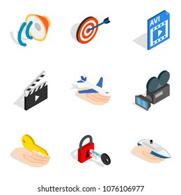 Mainframe icons set. Isometric set of 9 mainframe vector icons for web isolated on white background