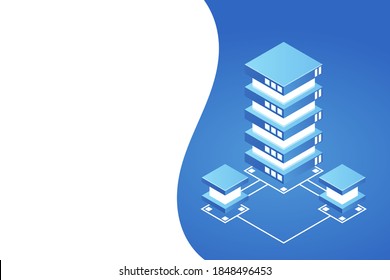 Mainframe, powered server, high technology concept, data center, cloud data storage isometric vector illustration