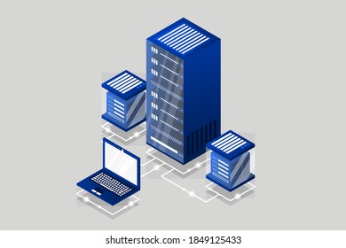 Mainframe, Powered Server, High Technology Concept, Data Center, Cloud Data Storage Isometric Vector Illustration