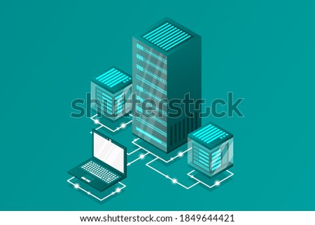 Mainframe, powered server, high technology concept, data center, cloud data storage isometric vector illustration
