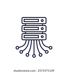 mainframe or server line icon, hosting equipment vector