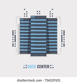 Banner de conceito de serviço de mainframe, ilustração vetorial de rack de servidor