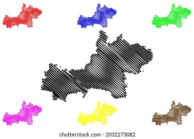 Mapa de ilustraciones vectoriales, dibujo de garrapatas Masig Kinzig Kreis, distrito rural de la región de Darmstadt, estado de Hessen, Hesse, Hessia)