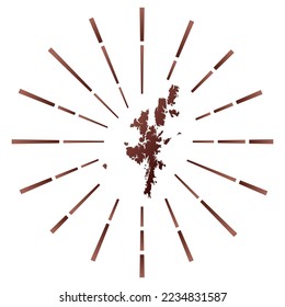 Mainland gradiented sunburst. Map of the island with colorful star rays. Mainland illustration in digital, technology, internet, network style. Vector illustration.