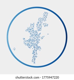Festland-Symbol. Netzwerkkarte der Insel. Rundzeichen auf dem Festland mit Farbverlauf-Ring. Technologie, Internet, Netzwerk, Telekommunikationskonzept. Vektorgrafik.