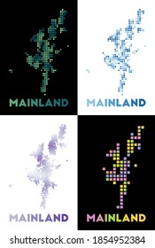Mainland map. Collection of maps of Mainland in dotted style. Borders of the island filled with rectangles for your design. Vector illustration.