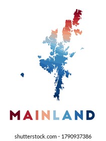 Mainland map. Map of the island with beautiful geometric waves in red and blue colors. Vivid Mainland shape. Vector illustration.