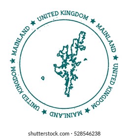Mainland vector map. Retro vintage insignia with island map. Distressed travel stamp with Mainland text wrapped around a circle and stars. Mainland map vector illustration.