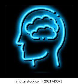 Mainly Cloudy Clouds In Man Silhouette Mind neon light sign vector. Glowing bright icon transparent symbol illustration