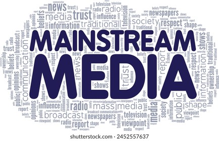 Mainstream Media word cloud conceptual design isolated on white background.