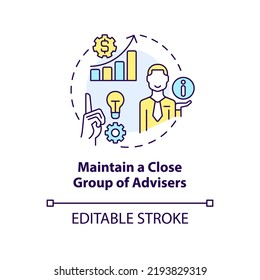 Maintain close group of advisers concept icon. Way to identify trends abstract idea thin line illustration. Isolated outline drawing. Editable stroke. Arial, Myriad Pro-Bold fonts used