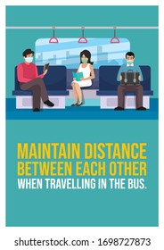 Maintain Distance Between Each Other When Traveling In the Bus Vector Poster. Bus Signage Vector. Protection Vector Sign Board