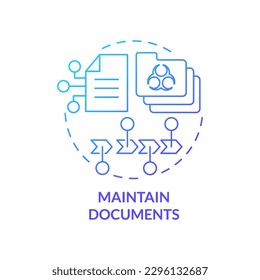 Mantener el icono de concepto de degradado azul de documentos. Proceso de análisis de grabación. Ilustración de delgada de idea abstracta de principio HACCP. Dibujo de contorno aislado. Se usa una fuente Myriad Pro-Bold