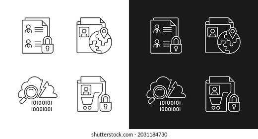 Maintain information security linear icons set for dark and light mode. Employee files. Data breach detection. Customizable thin line symbols. Isolated vector outline illustrations. Editable stroke