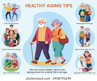 Maintain physical activity, eat a balanced diet, nurture social connections, and prioritize quality sleep for healthy aging.