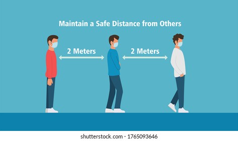 maintain safe distance from others to prevent from virus spreading and flu prevention. coronavirus, social isolation and self quarantine in new normal after pandemic covid-19 concept.