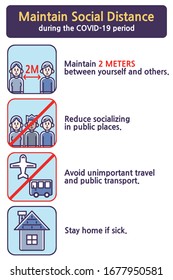 Maintain Social Distance during the COVID-19 period. Colored vector illustrations set.