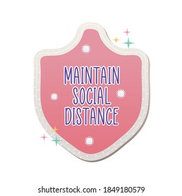 maintain social distance lettering covid19 pandemic stickers in shieldvector illustration design