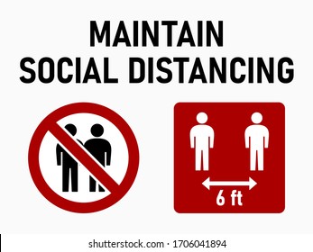 Maintain Social Distancing 6 Feet Instruction Icon against the Spread of the Novel Coronavirus Covid-19. Vector Image.