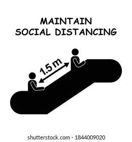Maintain Social Distancing Escalator Stairs 1.5m One and a Half Meters Apart Pictogram Sign During Pandemic Virus Outbreak