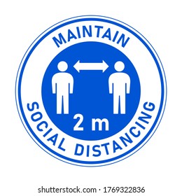 Maintain Social Distancing and Keep a Safe Distance of 2 m or 2 Metres Round Floor Marking Adhesive Sticker or Badge Icon. Vector Image.