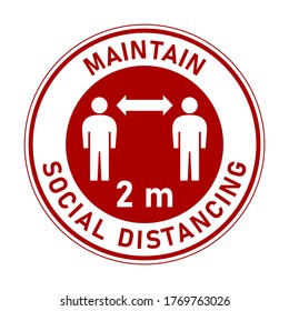 Maintain Social Distancing And Keep A Safe Distance Of 2 M Or 2 Metres Round Floor Marking Adhesive Sticker Or Badge Icon. Vector Image.